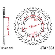 Hliníková řetězová rozeta JT JTA 1303-47BLK 47 zubů, 520 černá