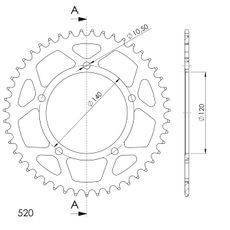 HLINÍKOVÁ ŘETĚZOVÁ ROZETA SUPERSPROX RAL-1793:47-BLK ČERNÝ 47 ZUBŮ, 520