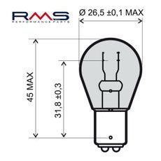 ŽÁROVKA RMS 246510465 12V 21W, BAU15S S25 ORANŽOVÁ