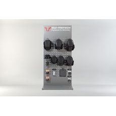 SW MOTECH SALES DISPLAY - WALL WITH EQUIPMENT TOPIC: PRO TANK BAGS AND ACCESSORIES.
