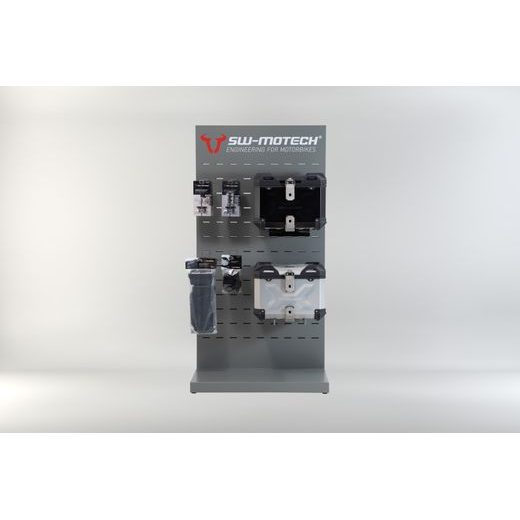 SW MOTECH SALES DISPLAY - ROOM WITH EQUIPMENT THEME: TOPCASES AND ACCESSORIES.