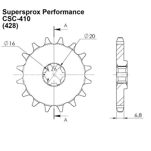 ŘETĚZOVÉ KOLEČKO SUPERSPROX CSC-410:16.5 16 ZUBŮ, 428