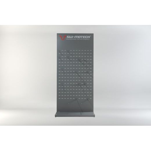 SW MOTECH SALES DISPLAY - WALL WITH EQUIPMENT TOPIC: PRO REAR BAGS AND ACCESSORIES.