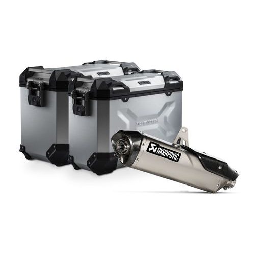 SW MOTECH TRAX ADV ALUMINUM CASE SYSTEM AKRAPOVIC SILVER. 45/37 L. TRIUMPH TIGER 900 (19-2