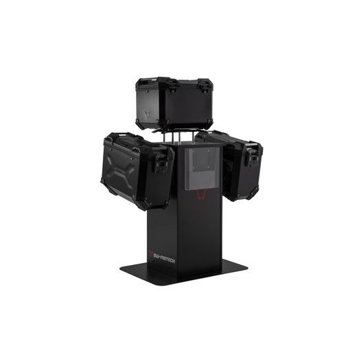 SW MOTECH SALES DISPLAY WITH MOUNTING THEME: TRAX ADV 37/37L. BLACK AND ACCESSORIES.