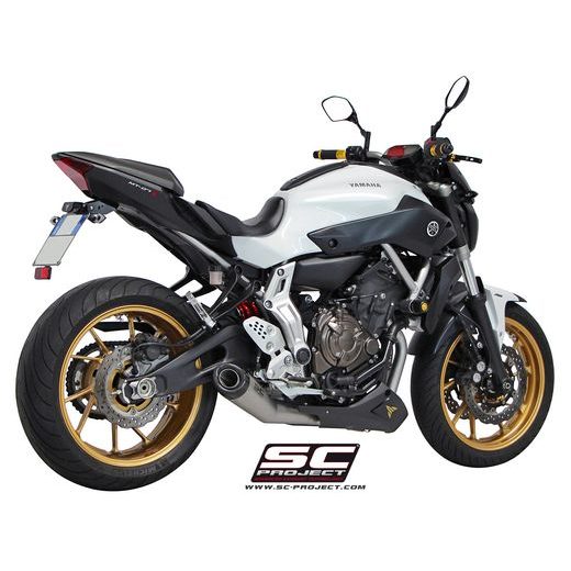 VÝFUKOVÝ SYSTÉM SC PROJECT PRO YAMAHA - MT-07 (2013 - 2016) - FULL EXHAUST SYSTEM 2-1, WITH CONICAL MUFFLER, IN MATT GRAY STEEL, WITH CARBON FIBER END CAP