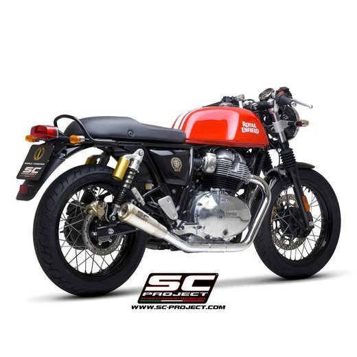 VÝFUKOVÝ SYSTÉM SC PROJECT PRO ROYAL ENFIELD - CONTINENTAL GT 650 (2019 - 2022) - PAIR OF S1-GP MUFFLERS, BRUSHED STAINLESS STEEL