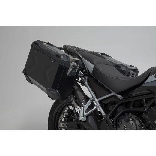 SW MOTECH TRAX ADV ALUMINUM CASE SYSTEM AKRAPOVIC BLACK. 45/37 L. TRIUMPH TIGER 900 (19-23