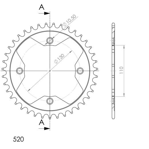 ŘETĚZOVÁ ROZETA SUPERSPROX RFE-1350:39-BLK ČERNÝ 39 ZUBŮ, 520