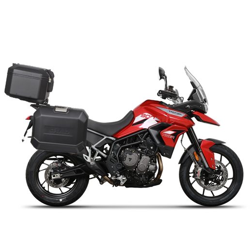 KOMPLETNÍ SADA ČERNÝCH HLINÍKOVÝCH KUFRŮ SHAD TERRA BLACK, 48L TOPCASE 36L/47L BOČNÍ KUFRY, VČETNĚ MONTÁŽNÍ SADY A PLOTNY SHAD TRIUMPH TIGER 900