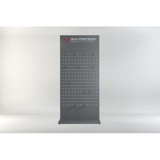 SW MOTECH SALES DISPLAY - WALL WITH EQUIPMENT TOPIC: ION TANK BAGS, TAIL BAGS AND ACCESSORIES.