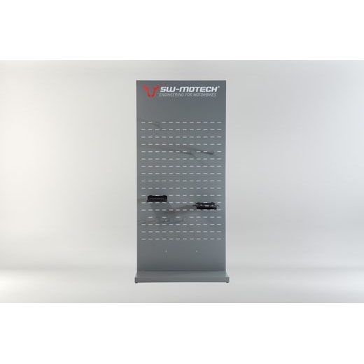 SW MOTECH SALES DISPLAY - WALL WITH EQUIPMENT THEME: TOPCASES AND ACCESSORIES.