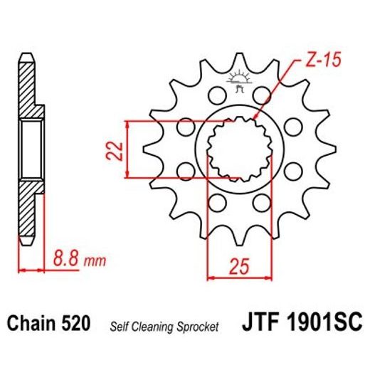 ŘETĚZOVÉ KOLEČKO JT JTF 1901-16SC 16 ZUBŮ, 520 SAMOČISTÍCÍ, NÍZKÁ HMOTNOST