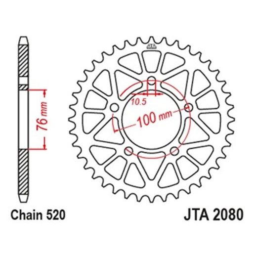 HLINÍKOVÁ ŘETĚZOVÁ ROZETA JT JTA 2080-45BLK 45 ZUBŮ ČERNÁ