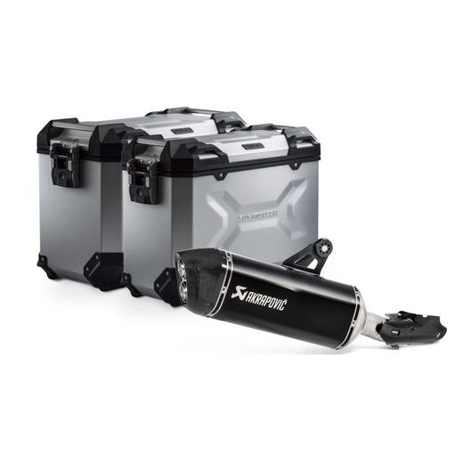 SW MOTECH TRAX ADV ALUMINUM CASE SYSTEM AKRAPOVIC SILVER. 45/37 L. BMW R 1250 GS/ADV/RALLY
