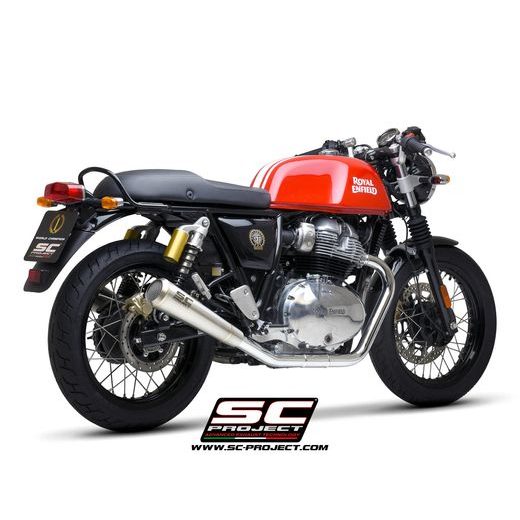 VÝFUKOVÝ SYSTÉM SC PROJECT PRO ROYAL ENFIELD - INTERCEPTOR 650 (2019 - 2022) - PAIR OF CONICO 70S MUFFLERS, BRUSHED STAINLESS STEEL, WITH MESH ON OUTPUT