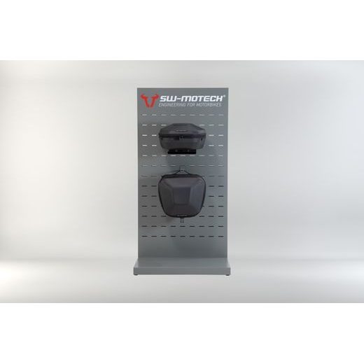 SW MOTECH SALES DISPLAY - ROOM WITH EQUIPMENT THEME: TOPCASES AND ACCESSORIES.