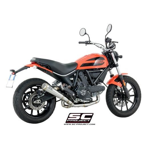 VÝFUKOVÝ SYSTÉM SC PROJECT PRO DUCATI - SCRAMBLER 400 (2016 - 2019) - FULL EXHAUST SYSTEM 2-1, WITH CONIC 70'S MUFFLER, BRUSHED STAINLESS STEEL