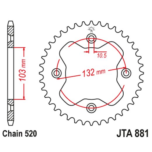 HLINÍKOVÁ ŘETĚZOVÁ ROZETA JT JTA 881-38BLK 38 ZUBŮ, 520 ČERNÁ