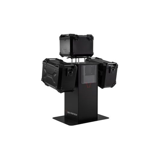 SW MOTECH SALES DISPLAY WITH MOUNTING THEME: TRAX ADV 45/45L. BLACK AND ACCESSORIES.