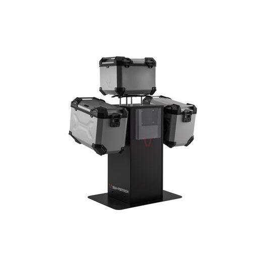 SW MOTECH SALES DISPLAY WITH MOUNTING THEME: TRAX ADV 45/45L. SILVER AND ACCESSORIES.