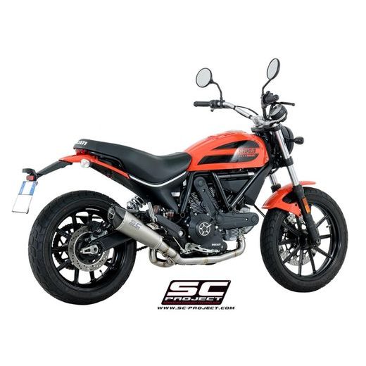 VÝFUKOVÝ SYSTÉM SC PROJECT PRO DUCATI - SCRAMBLER 400 (2016 - 2019) - FULL EXHAUST SYSTEM 2-1, WITH CONIC MUFFLER, TITANIUM, WITH CARBON FIBER END CAP