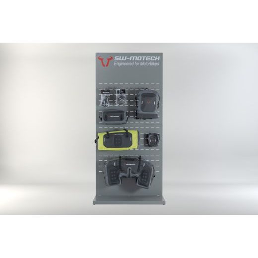 SW MOTECH SALES DISPLAY WALL WITH MOUNTING THEME: WATERPROOF AND ACCESSORIES. PART 1.