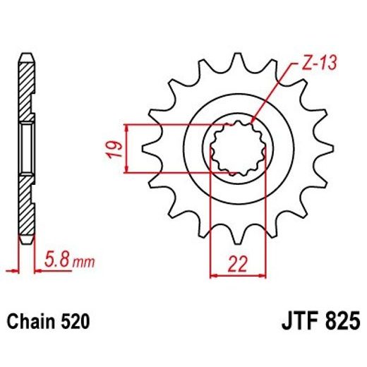 ŘETĚZOVÉ KOLEČKO JT JTF 825-13 13 ZUBŮ, 520