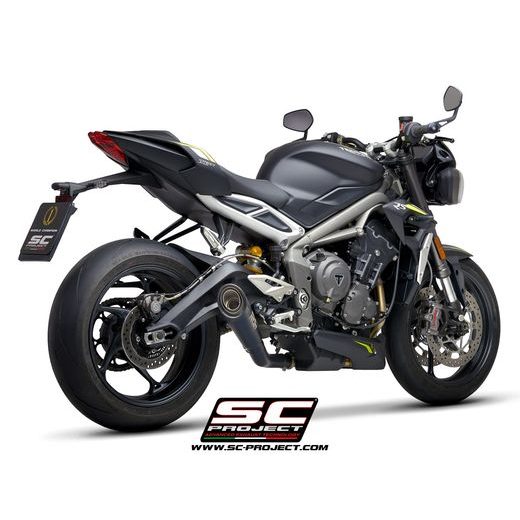 VÝFUKOVÝ SYSTÉM SC PROJECT PRO TRIUMPH - STREET TRIPLE S 660 - A2 (2017 - 2019) - S1 MUFFLER, TITANIUM, MATT BLACK PAINTED, WITH CARBON FIBER END CAP