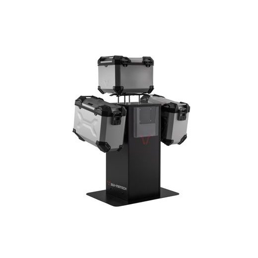 SW MOTECH SALES DISPLAY WITH MOUNTING THEME: TRAX ADV 37/37L. SILVER AND ACCESSORIES.