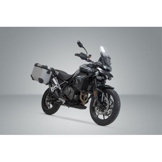 SW MOTECH TRAX ADV ALUMINUM CASE SYSTEM AKRAPOVIC SILVER. 45/37 L. TRIUMPH TIGER 900 (19-2