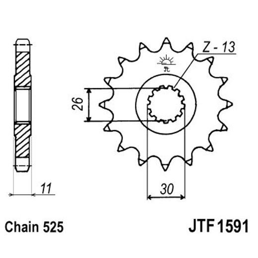 ŘETĚZOVÉ KOLEČKO JT JTF 1591-16RB 16 ZUBŮ, 525 POGUMOVANÉ