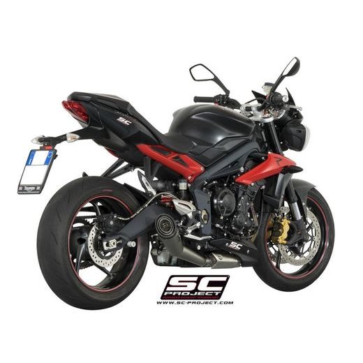 VÝFUKOVÝ SYSTÉM SC PROJECT PRO TRIUMPH - STREET TRIPLE 675 (2013 - 2016) - R - RX - CONICAL S1 MUFFLER, BRUSHED STAINLESS STEEL, WITH CARBON FIBER END CAP
