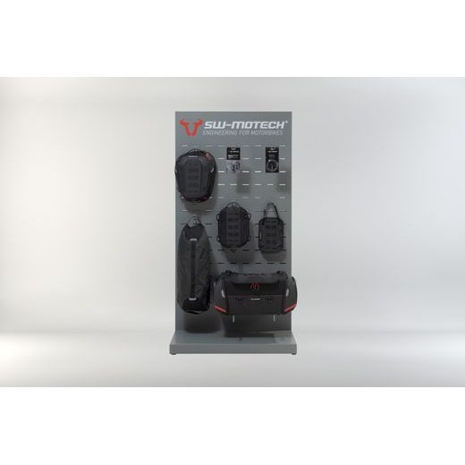 SW MOTECH SALES DISPLAY ROOM WITH MOUNTING TOPIC: PRO REAR BAGS AND ACCESSORIES.