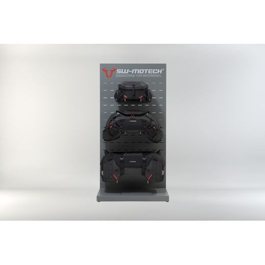 SW MOTECH SALES DISPLAY ROOM WITH MOUNTING TOPIC: PRO REAR BAGS AND ACCESSORIES.