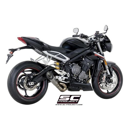 VÝFUKOVÝ SYSTÉM SC PROJECT PRO TRIUMPH - STREET TRIPLE S 660 - A2 (2017 - 2019) - S1 MUFFLER, TITANIUM, WITH S-SHAPED CONNECTION WITH WELDED SECTOR CURVES