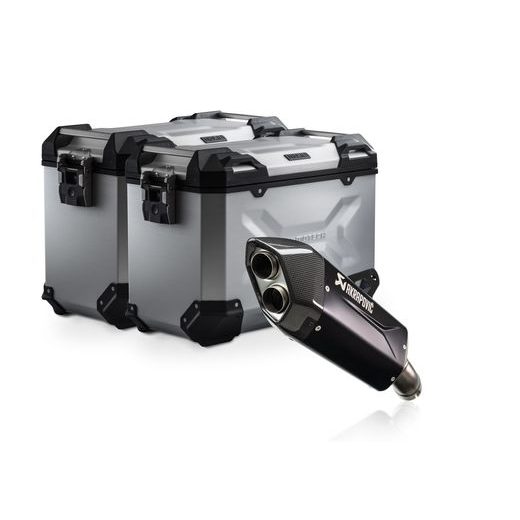 SW MOTECH TRAX ADV ALUMINIUM CASE SYSTEM AKRAPOVIC SILVER. 45/45 L. BMW R 1300 GS ADV. (24