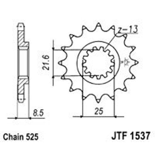 ŘETĚZOVÉ KOLEČKO JT JTF 1537-16RB 16 ZUBŮ, 525 POGUMOVANÉ