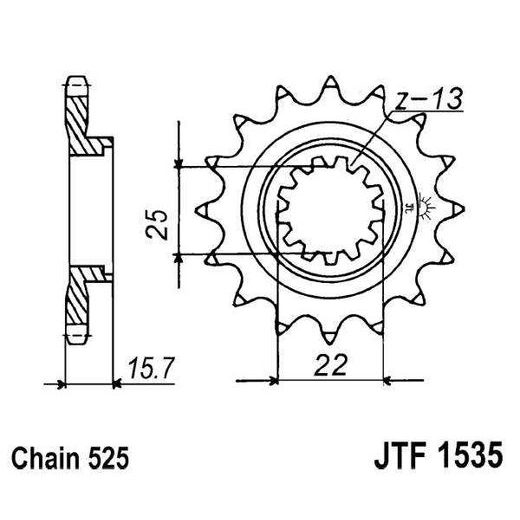 ŘETĚZOVÉ KOLEČKO JT JTF 1535-15RB 15 ZUBŮ, 525 POGUMOVANÉ