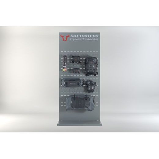 SW MOTECH SALES DISPLAY WALL WITH MOUNTING THEME: WATERPROOF AND ACCESSORIES. PART 1.