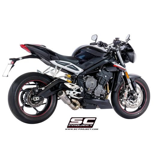 VÝFUKOVÝ SYSTÉM SC PROJECT PRO TRIUMPH - STREET TRIPLE S 660 - A2 (2017 - 2019) - CR-T MUFFLER, TITANIUM, WITH S-SHAPED CONNECTION WITH WELDED SECTOR CURVES