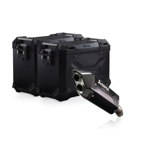 SW MOTECH TRAX ADV ALUMINIUM CASE SYSTEM AKRAPOVIC BLACK. 45/45 L. BMW R 1300 GS ADV. (24-