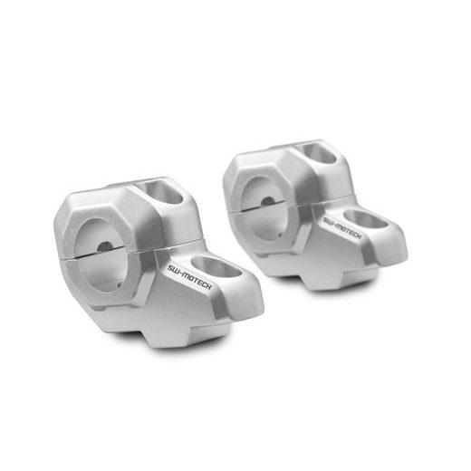 SW MOTECH ZVÝŠENÍ ŘÍDÍTEK 28 MM ŘÍDÍTKA H = 30 MM. ZPĚT 22 MM. STŘÍBRO.