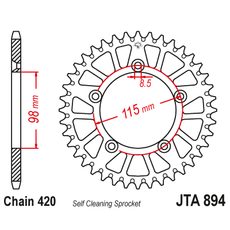 HLINÍKOVÁ ŘETĚZOVÁ ROZETA JT JTA 894-46BLK 46 ZUBŮ, 420 ČERNÁ