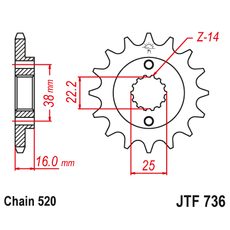 ŘETĚZOVÉ KOLEČKO JT JTF 736-15RB 15 ZUBŮ, 520 POGUMOVANÉ