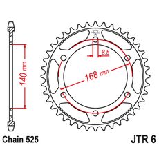 ŘETĚZOVÁ ROZETA JT JTR 6-42ZBK 42 ZUBŮ, 525 ČERNÝ ZINEK