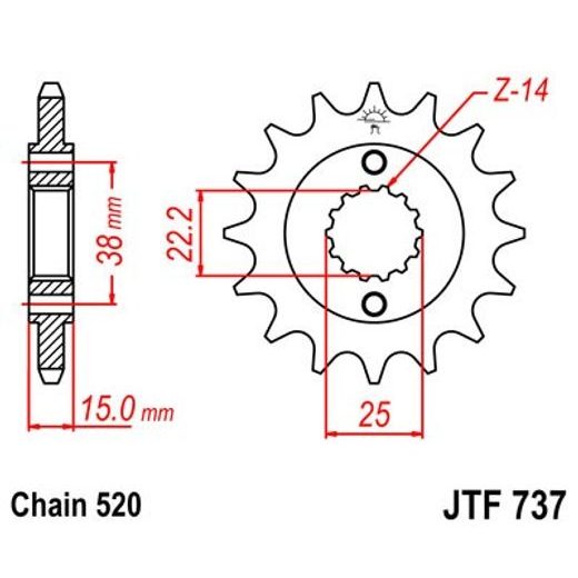 ŘETĚZOVÉ KOLEČKO JT JTF 737-14 14 ZUBŮ, 520