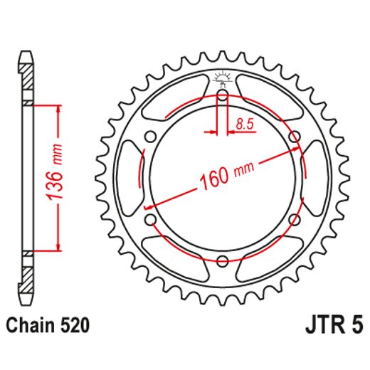 ŘETĚZOVÁ ROZETA JT JTR 5-47ZBK 47 ZUBŮ, 520 ČERNÝ ZINEK