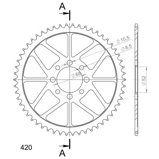 ŘETĚZOVÁ ROZETA SUPERSPROX RFE-801:54-BLK ČERNÝ 54 ZUBŮ, 420