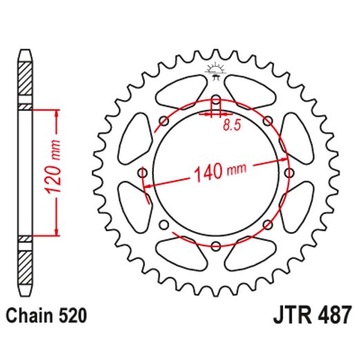 ŘETĚZOVÁ ROZETA JT JTR 487-43ZBK 43 ZUBŮ, 520 ČERNÝ ZINEK